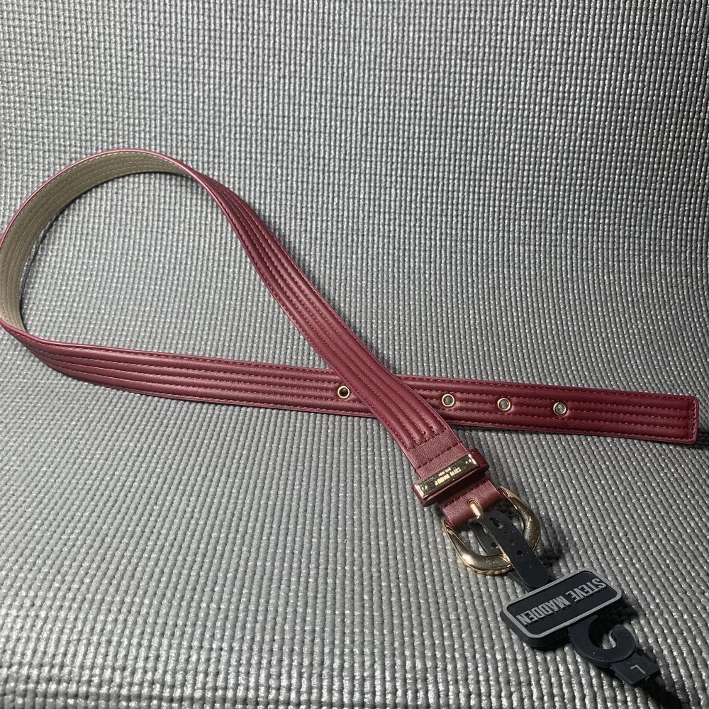 Steve Madden Womens Belts Size Large Wine Red Gold Trapunto Stitch Sleek